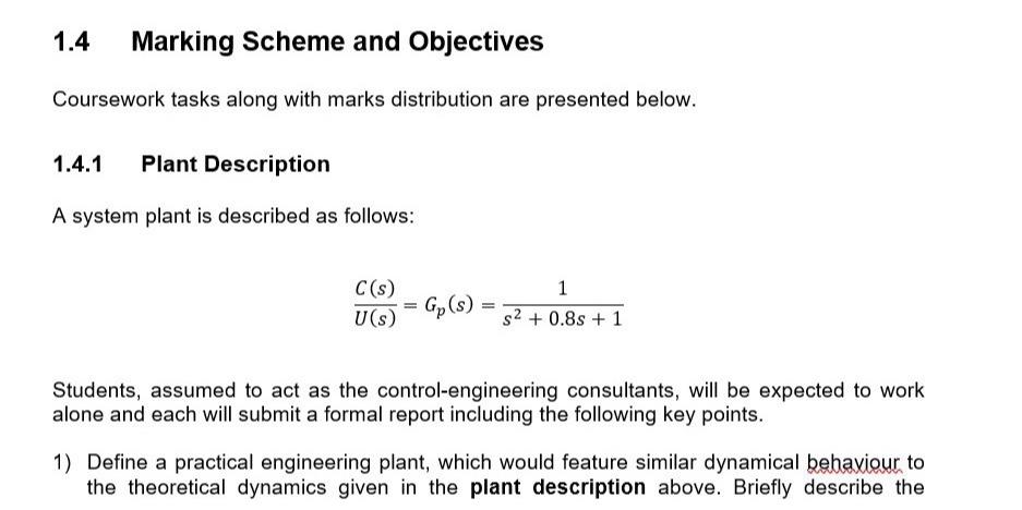  1.4 Marking Scheme and Objectives Coursework tasks along with marks distribution