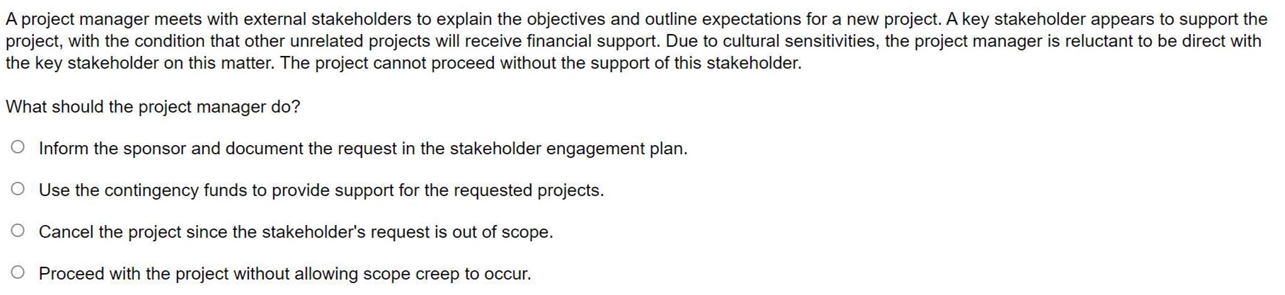  A project manager meets with external stakeholders to explain the objectives