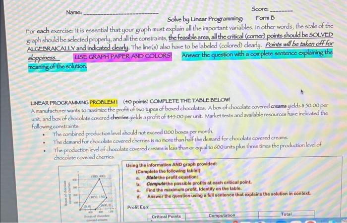  Name: Solve by Linear Programming Form B For each exercise: It