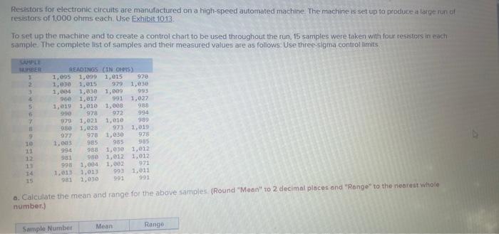 to create a control chart to be used throughout the run, 15