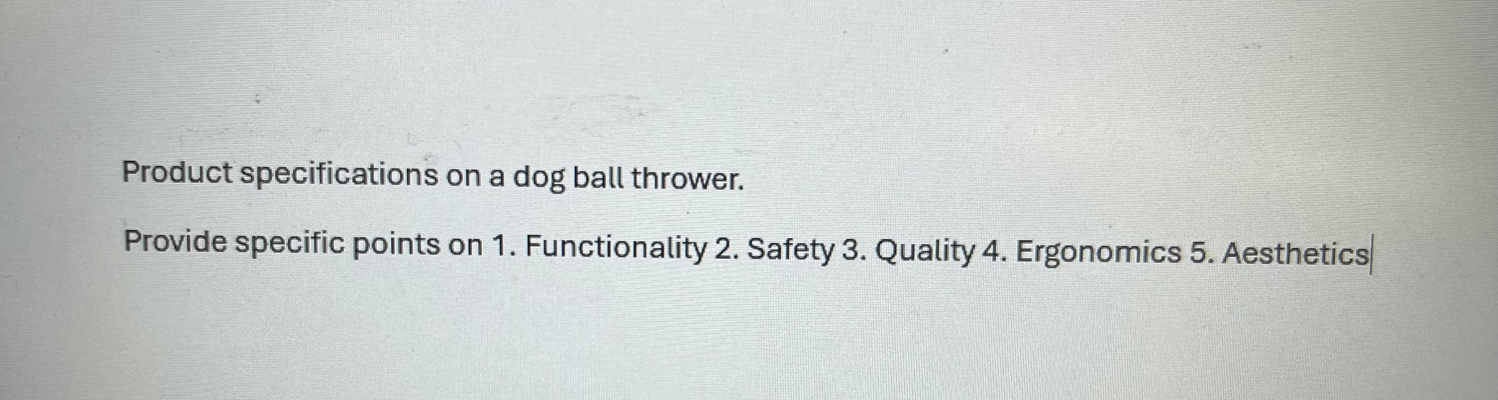  Product specifications on a dog ball thrower. Provide specific points on