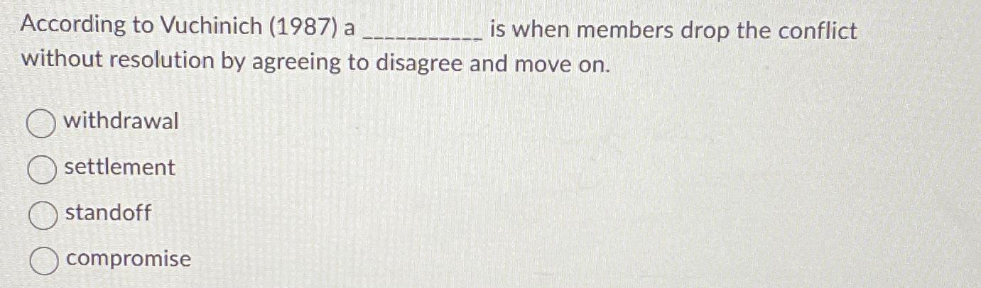  According to Vuchinich (1987) a is when members drop the conflict