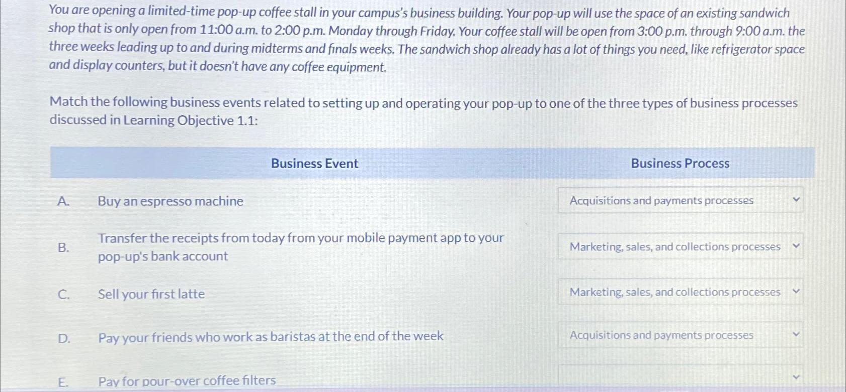  You are opening a limited-time pop-up coffee stall in your campus's