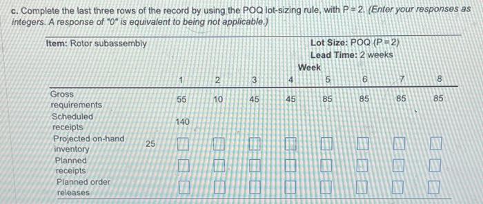 receipts, lead time, and current on-hand inventory. a. Complete the last three