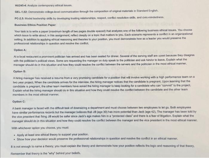  Business Ethlcs Position Paper Your task is to write a paper