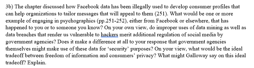  3b) The chapter discussed how Facebook data has been illegally used