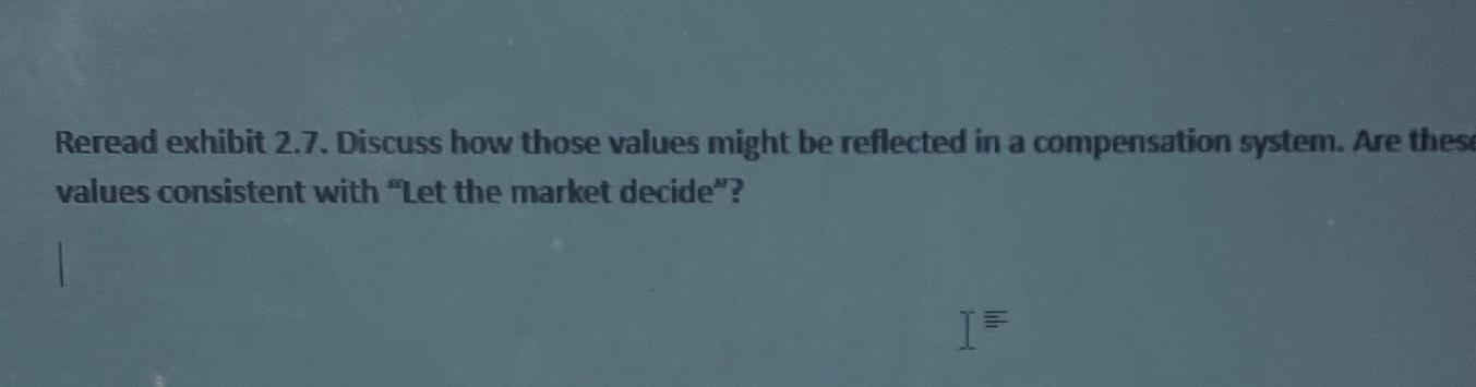  Reread exhibit 2.7. Discuss how those values might be reflected in