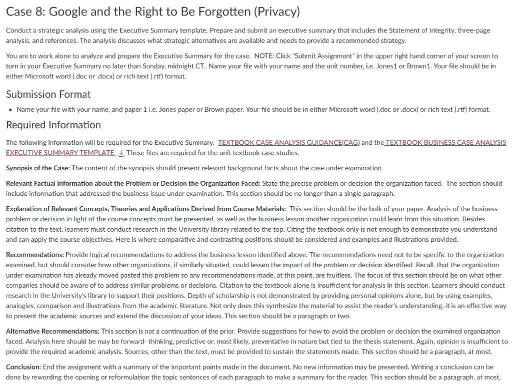  Conduct a strategic analysis using the Executive Summary template. Prepare and