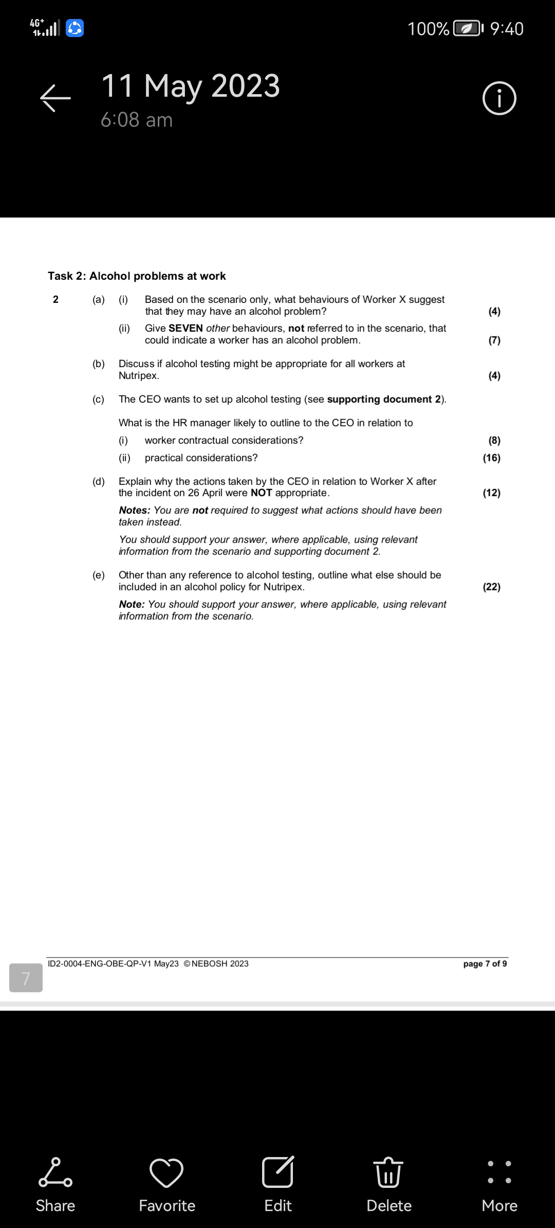 Task 2: Alcohol problems at work 2 (a) (i) Based on