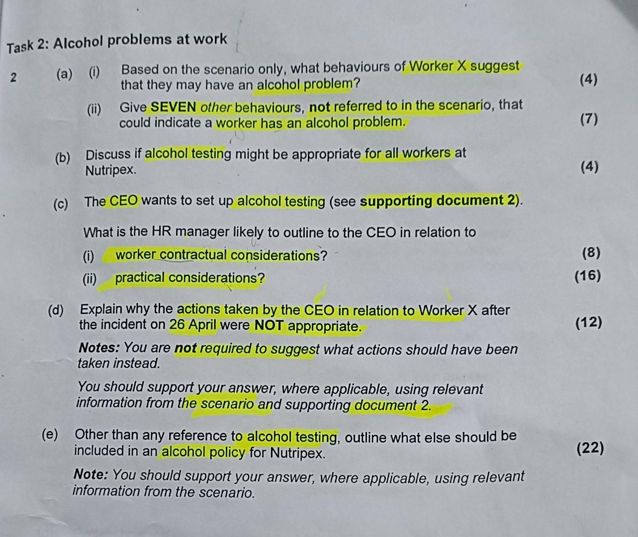 sk 2: Alcohol problems at work (a) (i) Based on the