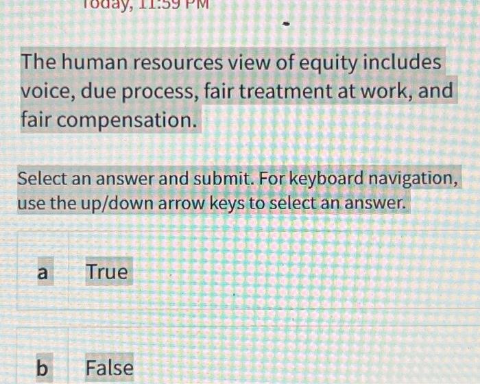  The human resources view of equity includes voice, due process, fair