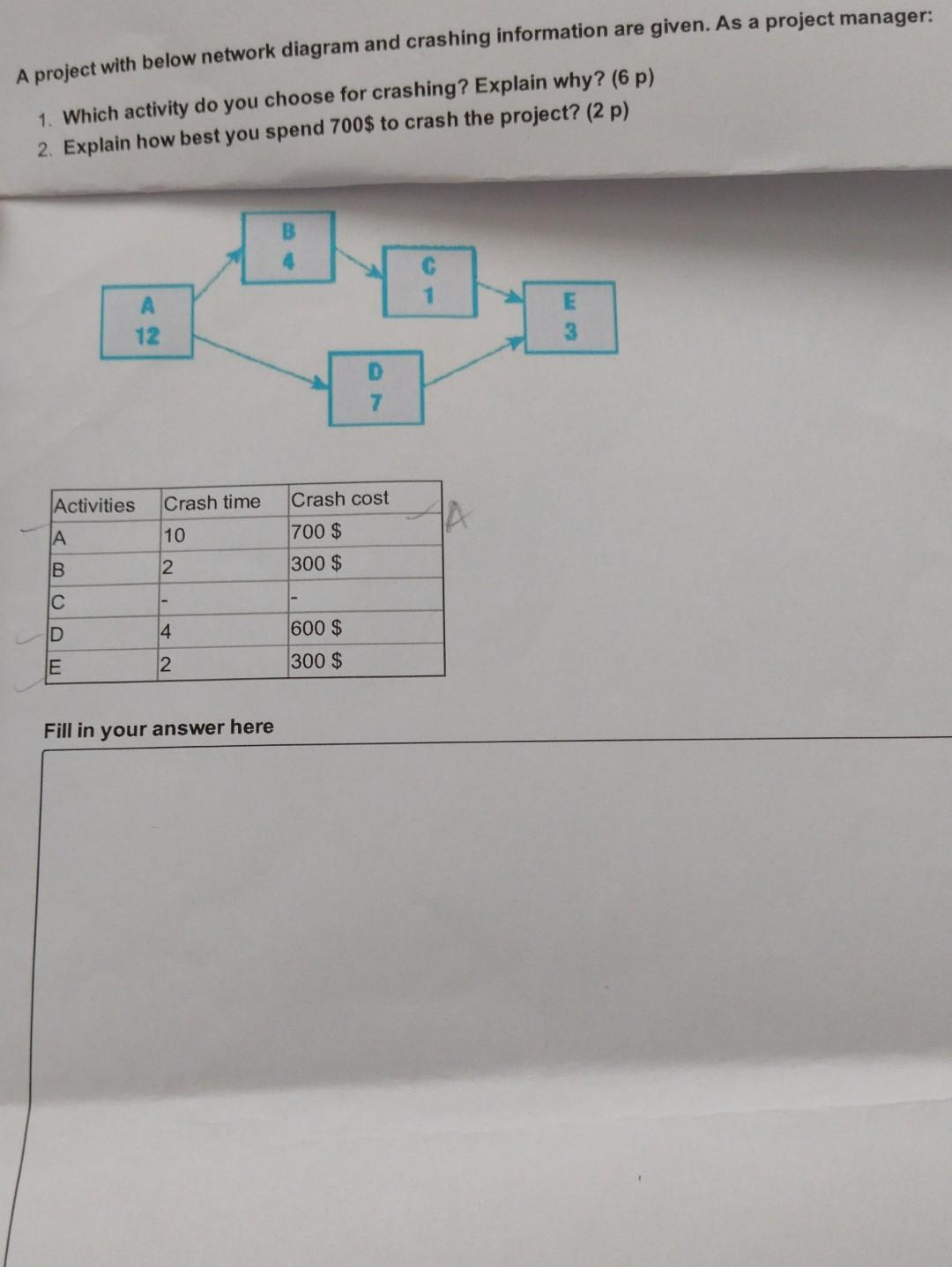 This is under a project management course. A project with below