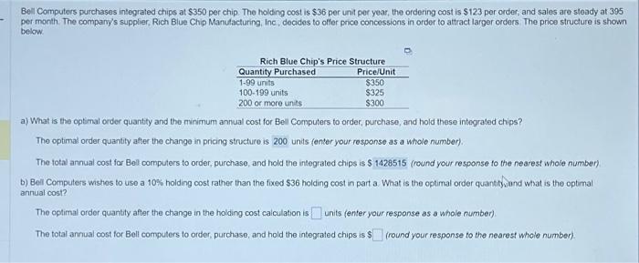 answer part b please Bell Computers purchases integrated chips at $350 per