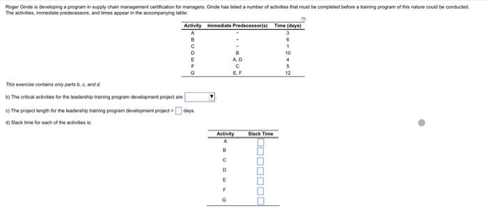  This dxercise conders only perts b, c. and d b) The