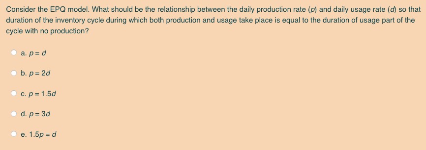 immediately ! Consider the EPQ model. What should be the relationship between