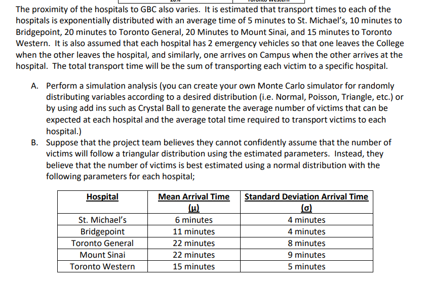 capacity scenarios of transporting disaster victims across the 5 major hospitals in