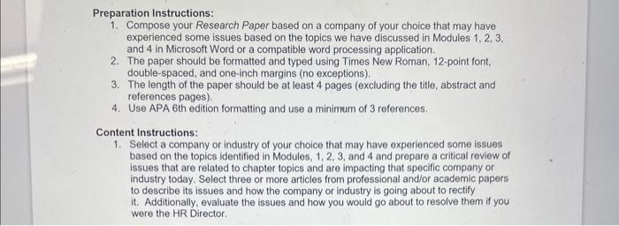  Preparation Instructions: 1. Compose your Research Paper based on a company