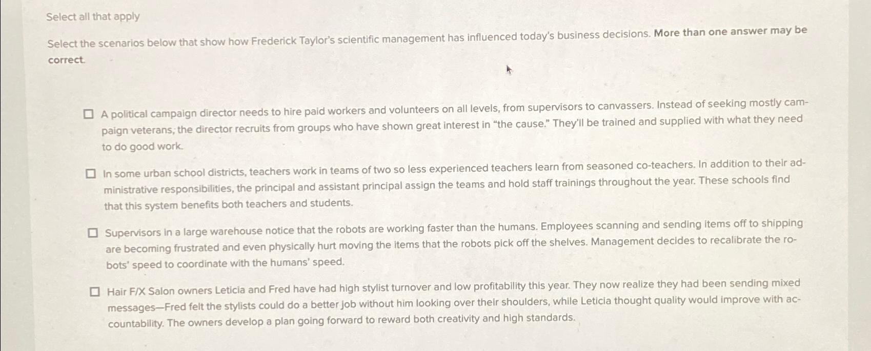  Select all that apply Select the scenarios below that show how