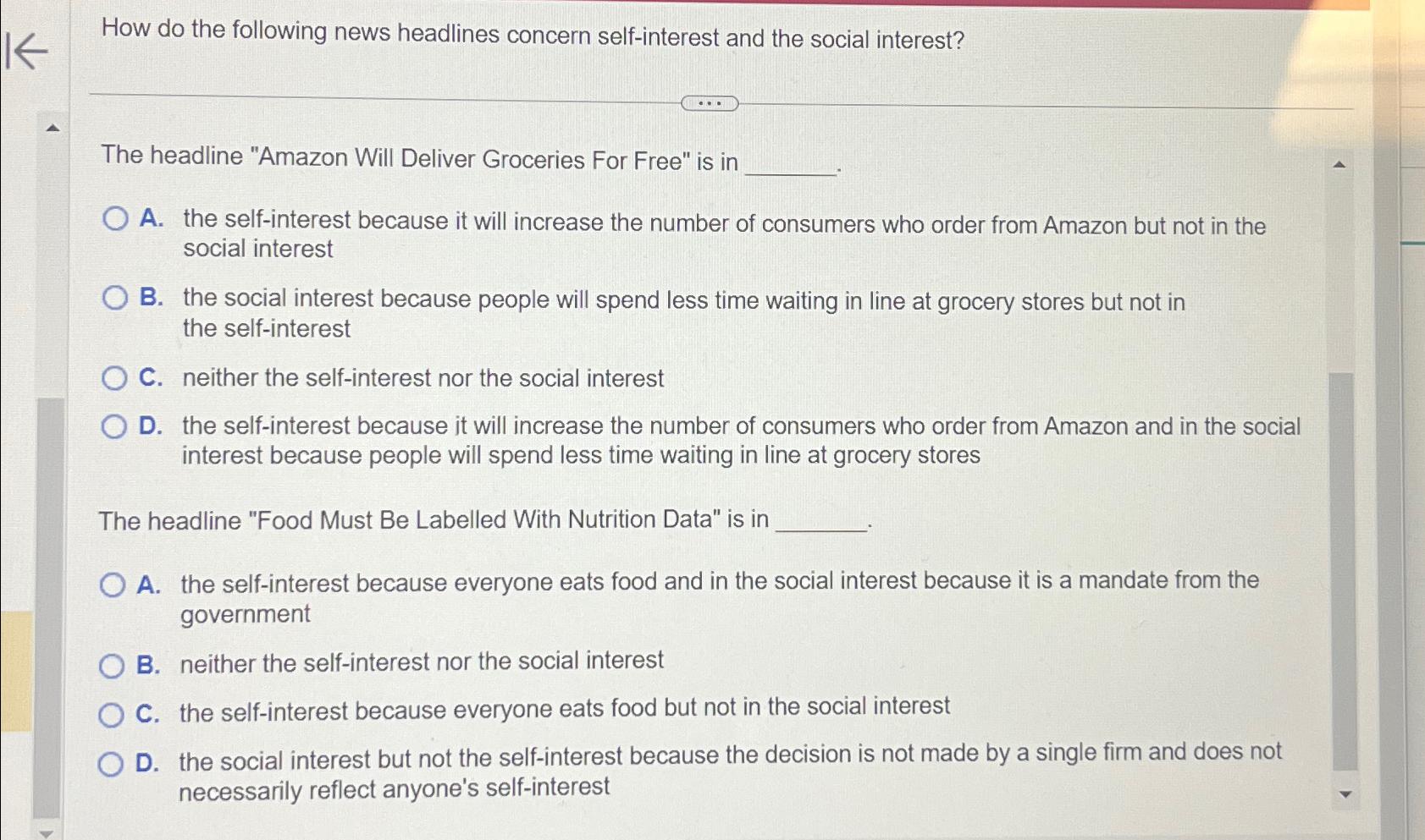  How do the following news headlines concern self-interest and the social