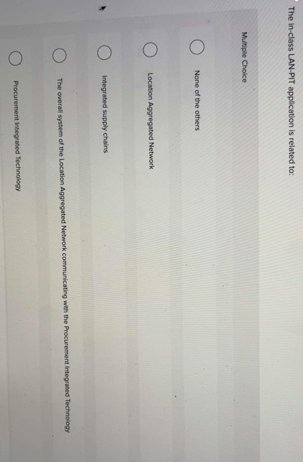  The in-class LAN-PIT application is related to: Multiple Choice None of