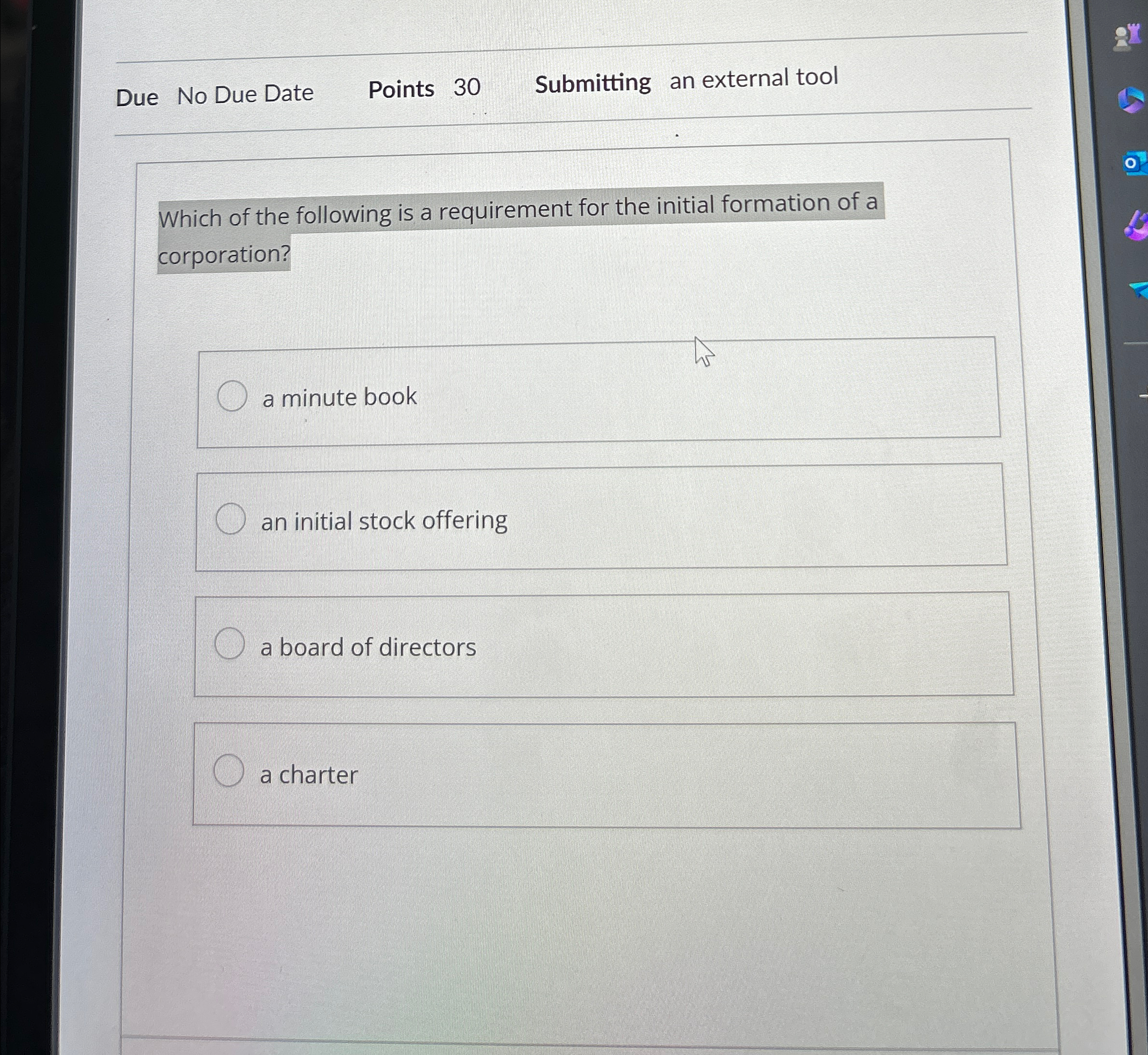  Due No Due Date Points 30 Submitting an external tool Which