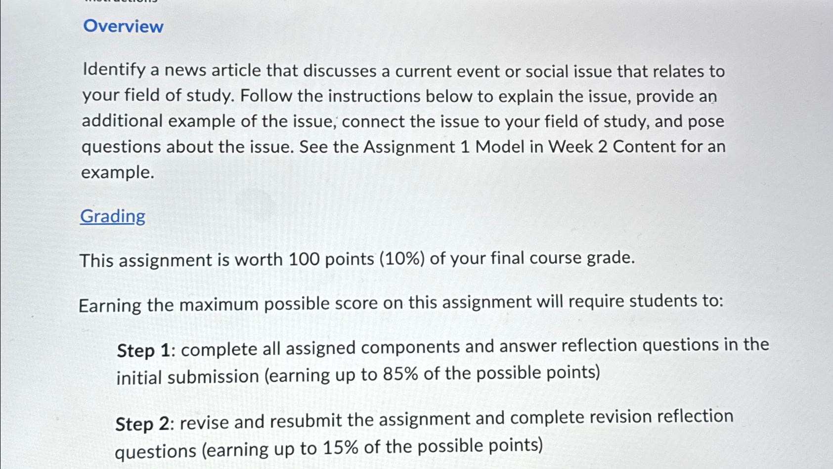  Overview Identify a news article that discusses a current event or