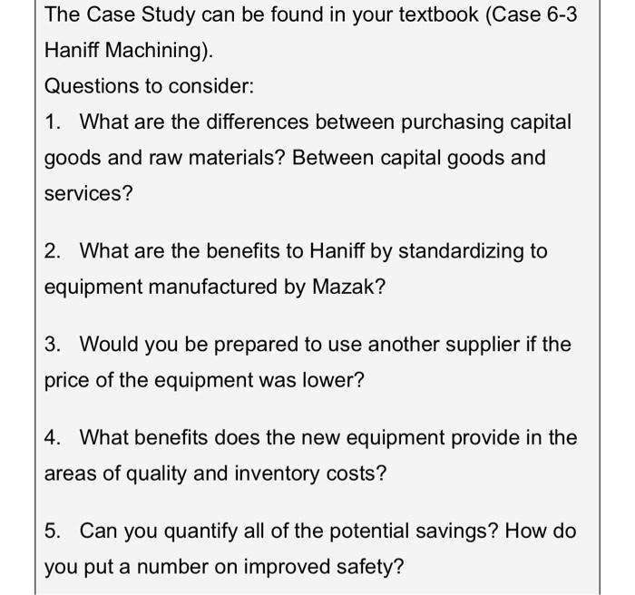  Haniff Machining). Questions to consider: 1. What are the differences between