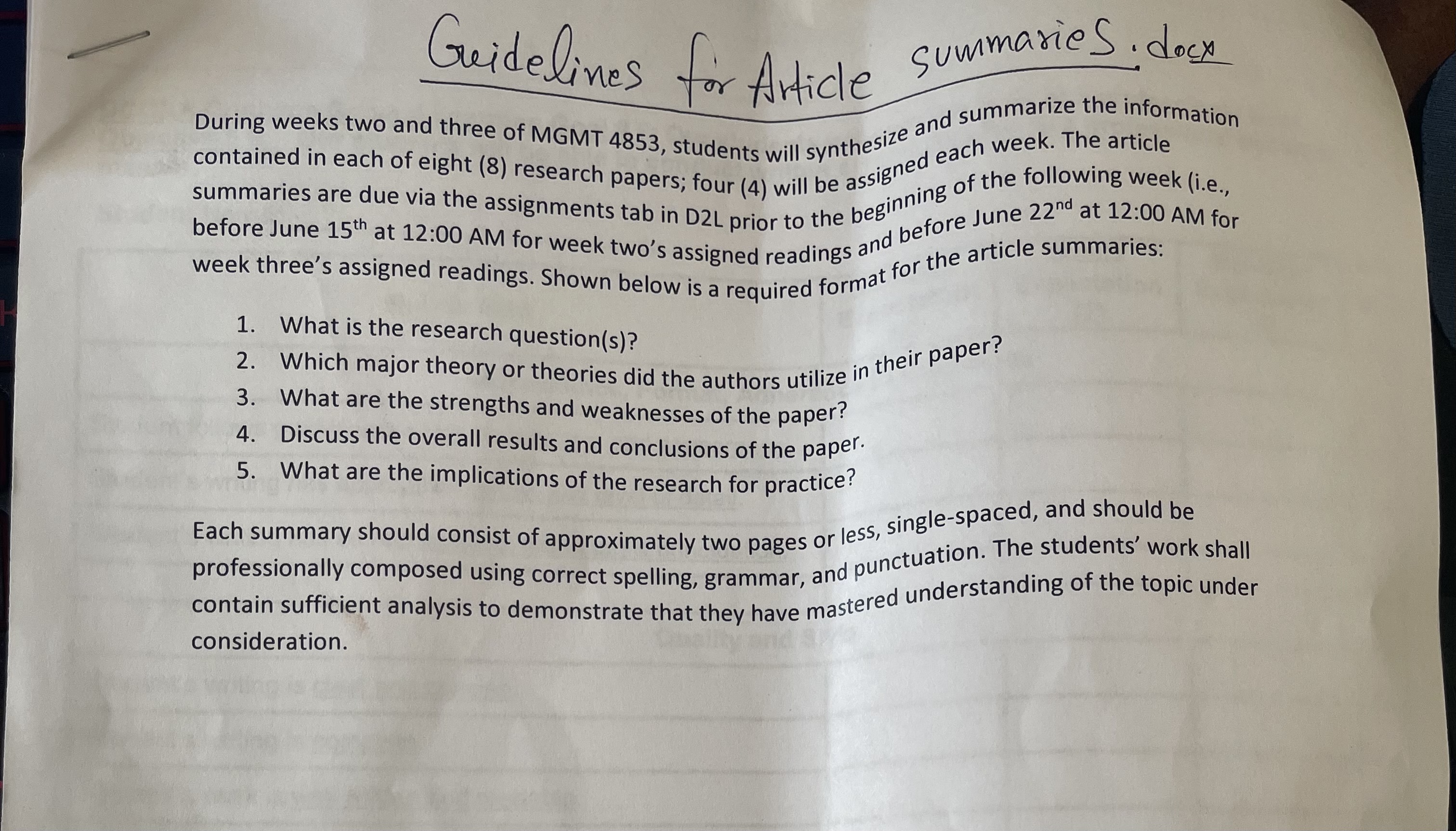  Geidelines for Article summaries docx During weeks two and three of