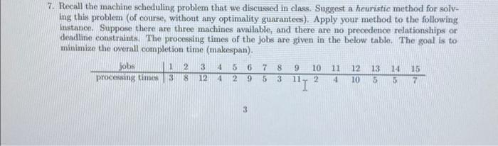  7. Recall the machine scheduling problem that we discussed in class.