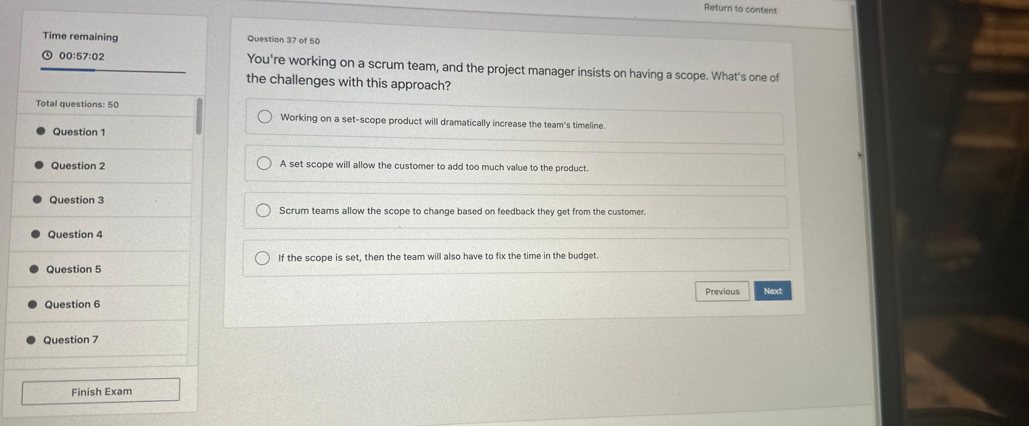  Return to content Time remaining (c)00:57:02 Total questions: 50 Question 1
