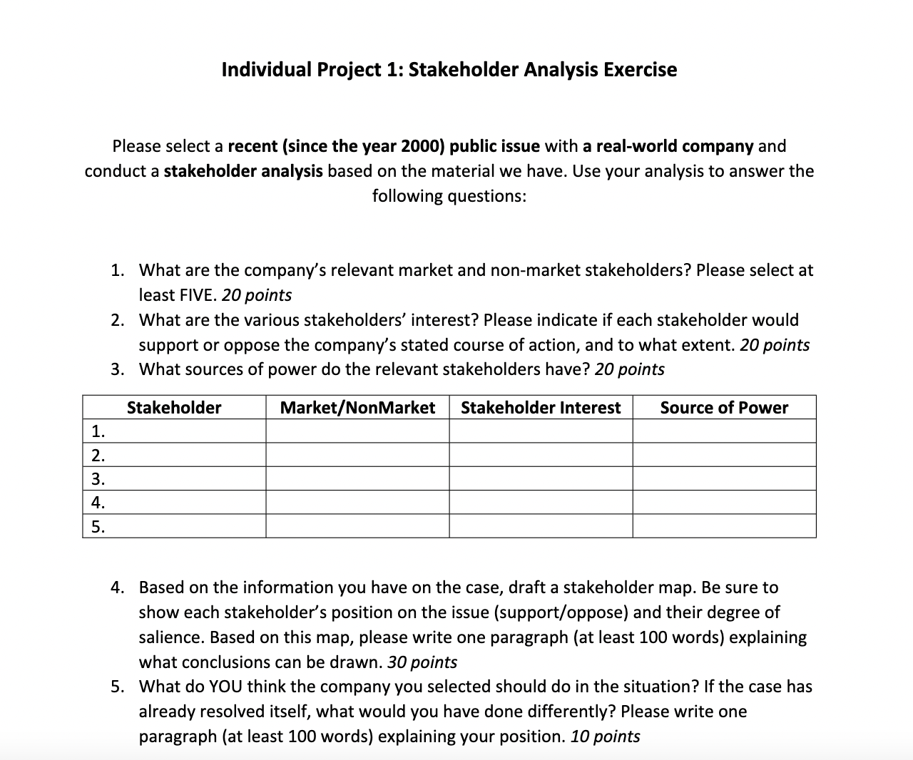  Individual Project 1: Stakeholder Analysis Exercise Please select a recent (since