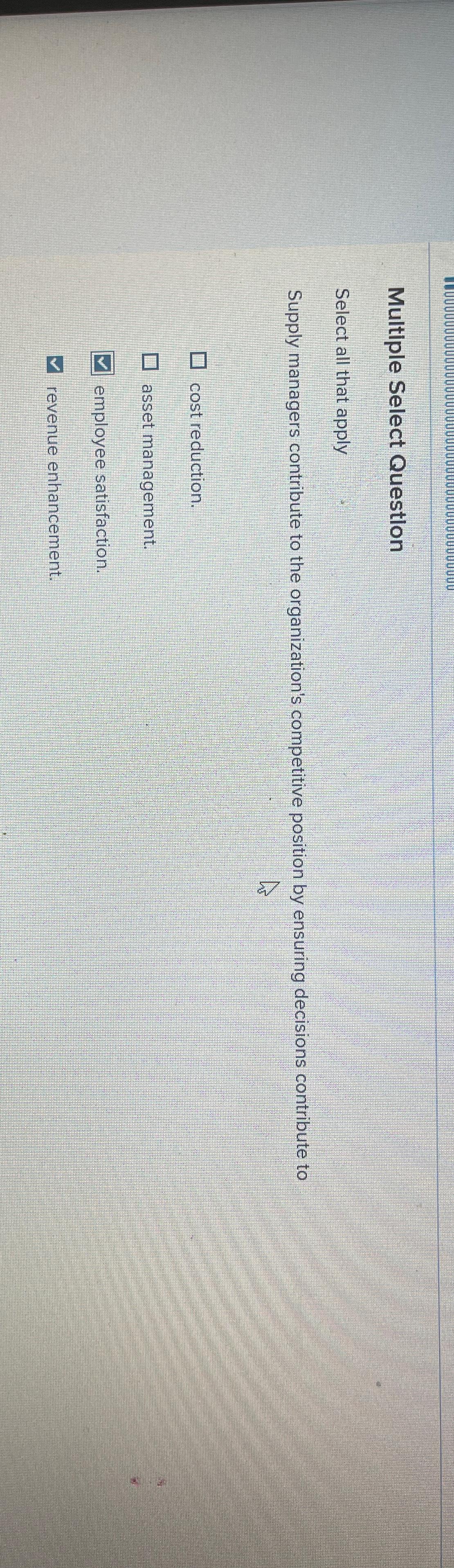  Multiple Select Question Select all that apply Supply managers contribute to