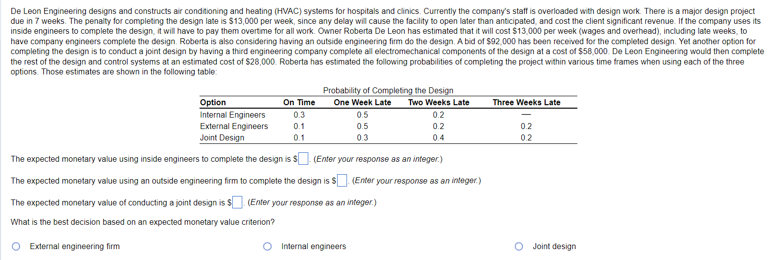 Please help, thank you! De Leon Engineering designs and constructs air conditioning