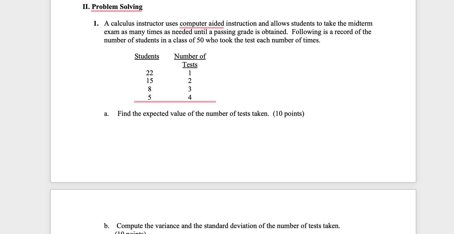 1. A calculus instructor uses computer aided instruction and allows students