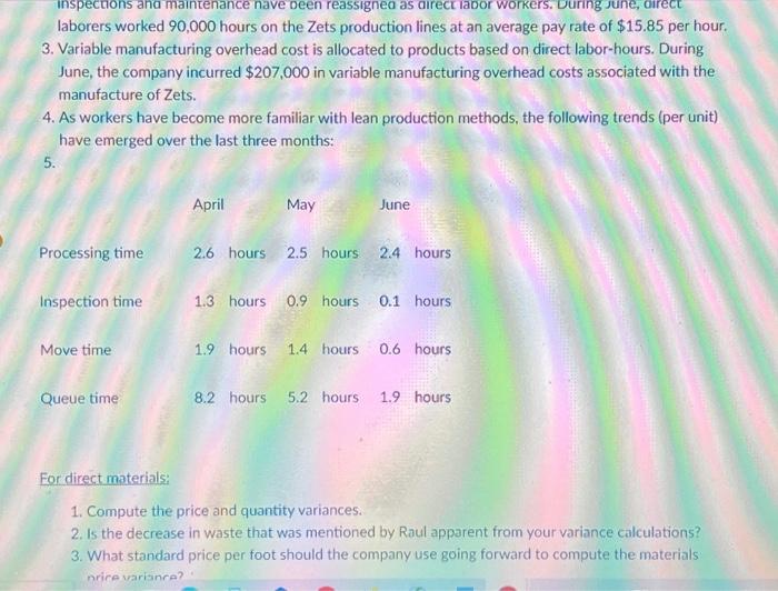 costs associated with the manufacture of Zets. 4. As workers have become
