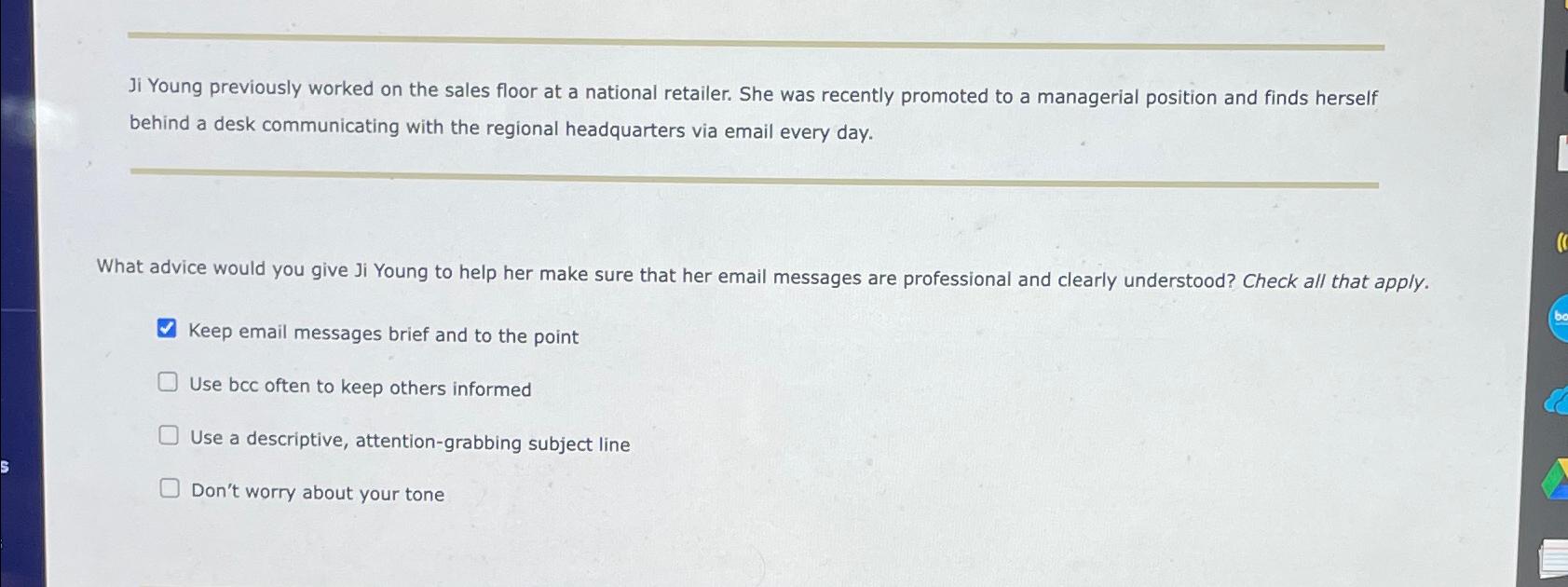  Ji Young previously worked on the sales floor at a national