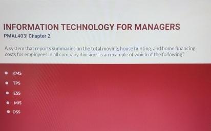  INFORMATION TECHNOLOGY FOR MANAGERS PMAL 403. Chapter 2 A system that