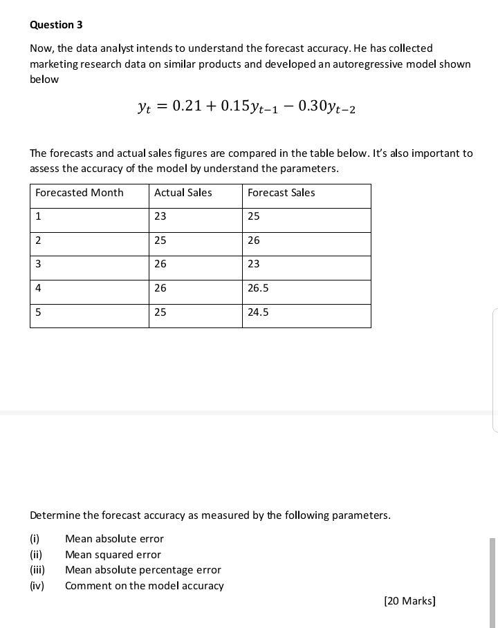 Question 3 Now, the data analyst intends to understand the forecast