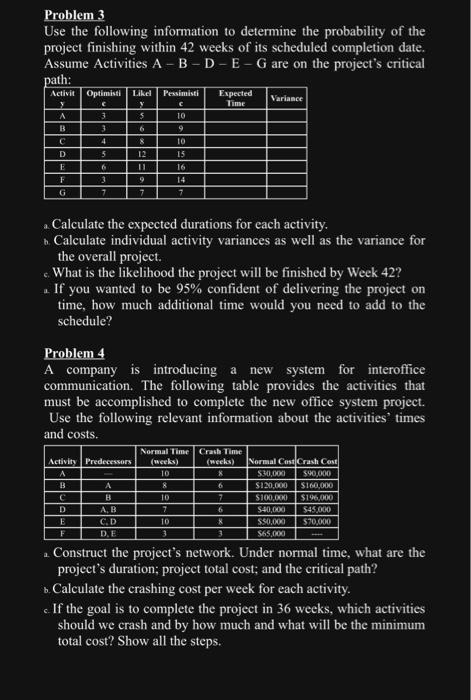 complete the new office system project. Use the following relevant information about