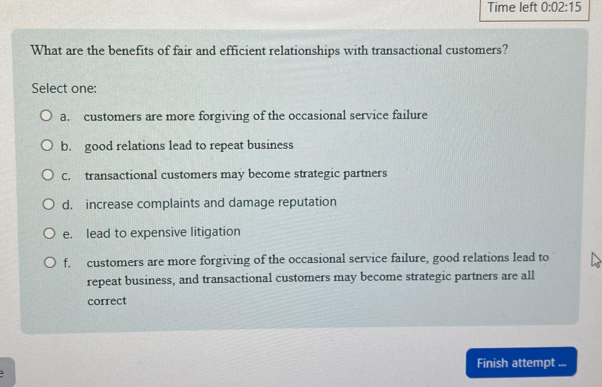  Time left 0:02:15 What are the benefits of fair and efficient