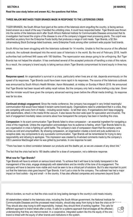  SECTION A [40 MARKS] Read the case study below and answer