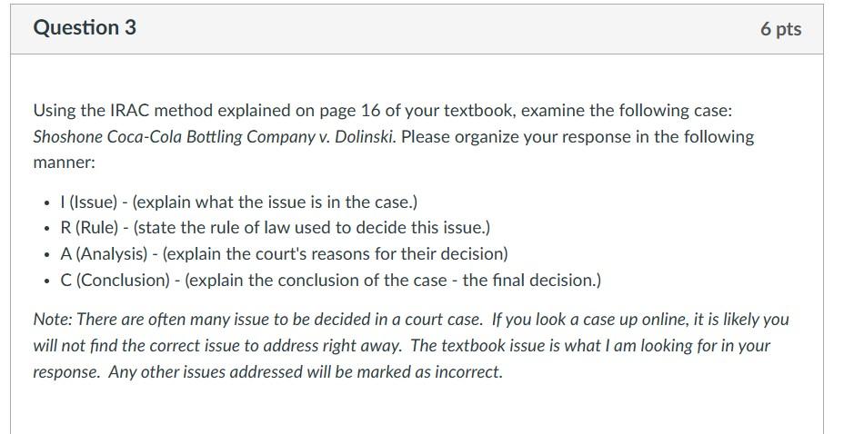 your response in the following manner: - I (Issue) - (explain what