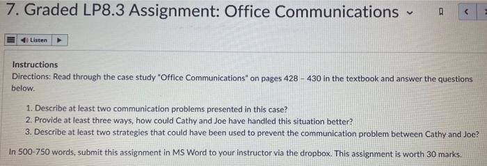 7. Graded LP8.3 Assignment: Office Communications Instructions Directions: Read through the
