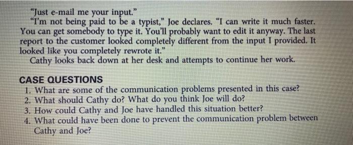 Cathy and Joe have handled this situation better? 3. Describe at least