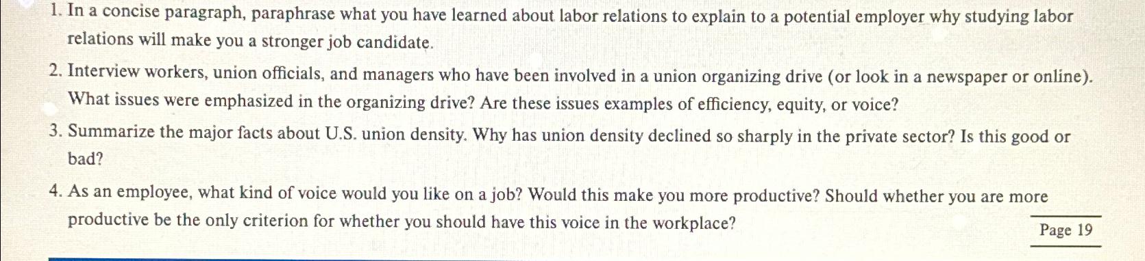  In a concise paragraph, paraphrase what you have learned about labor