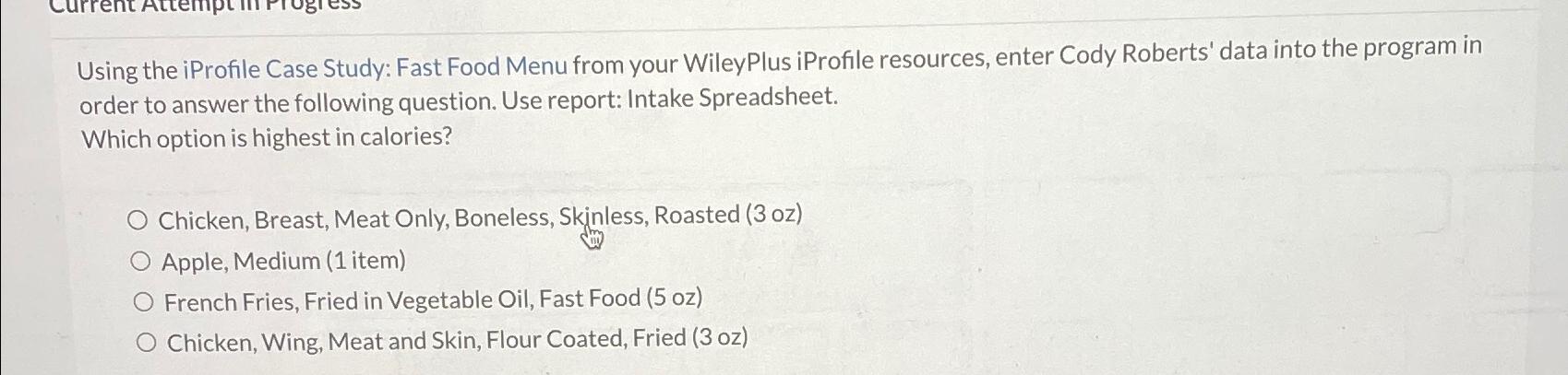  Using the iProfile Case Study: Fast Food Menu from your WileyPlus