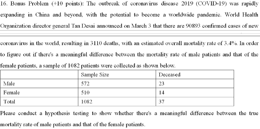 Bonus Problem (+10 points): The outbreak of coronavirus disease 2019(COVID-19) was