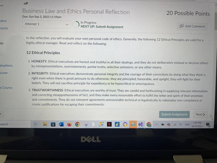 BUS 501 Survey In this reflection, you will evaluate your own personal