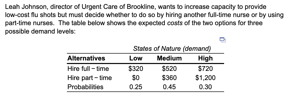 a) The alternative with the least expected cost is: ____ (hire part