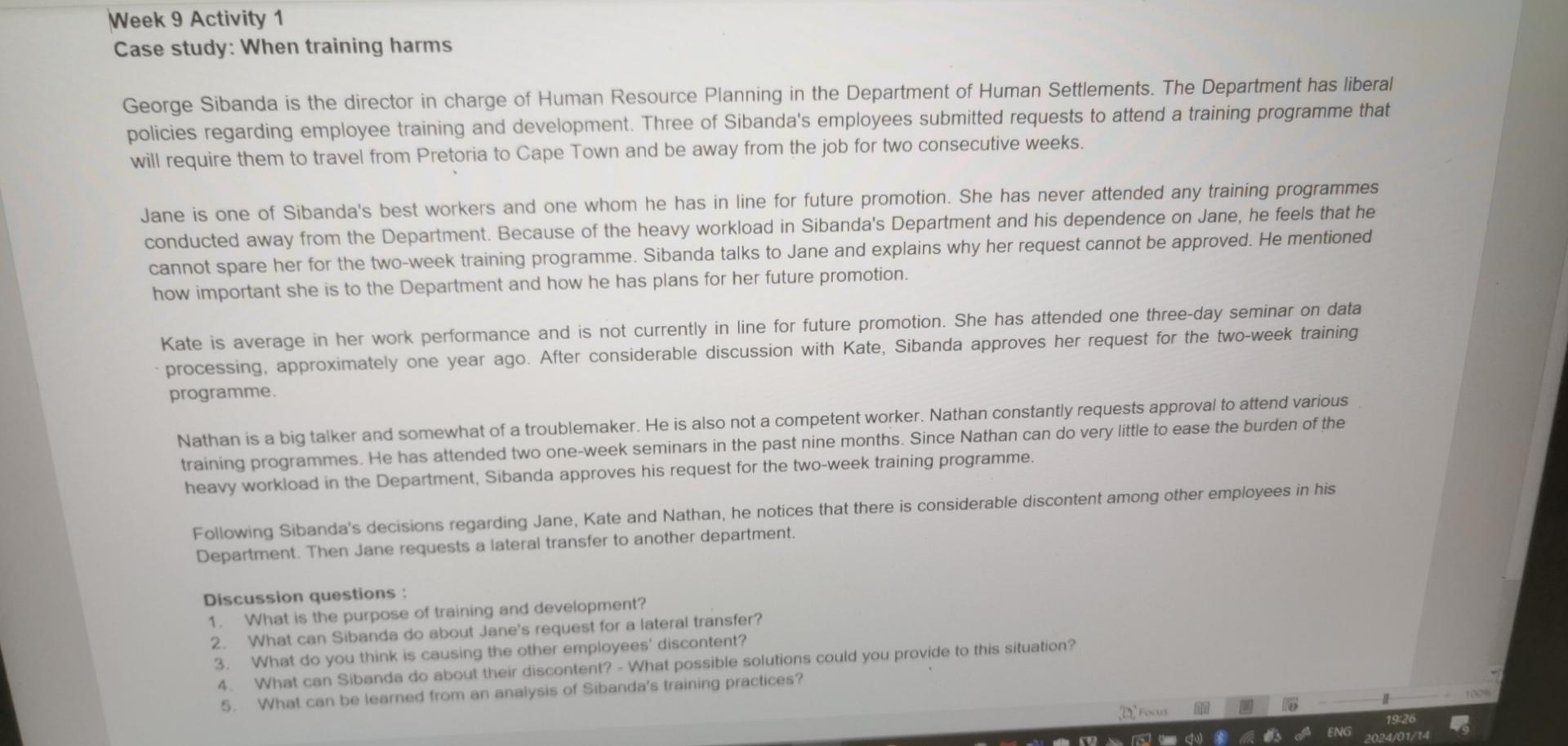 Week 9 Activity 1 Case study: When training harms George Sibanda